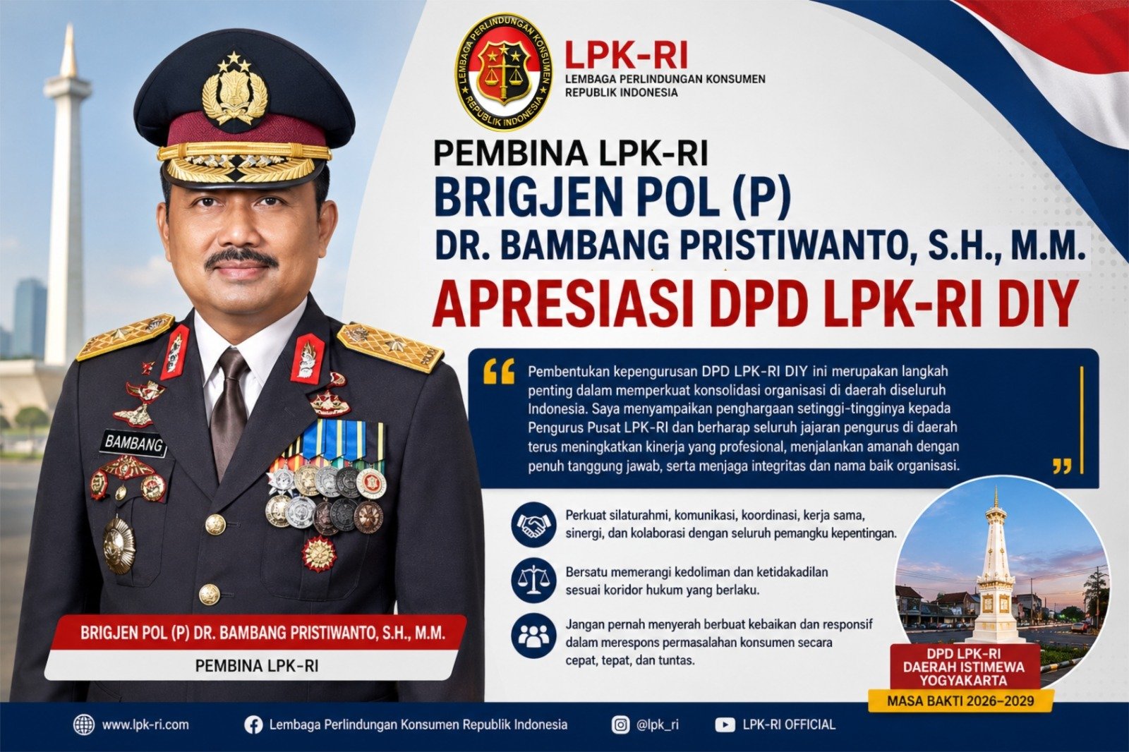 Pembina LPK-RI Brigjen Pol (P) Dr. Bambang Pristiwanto Apresiasi Pembentukan DPD LPK-RI DIY
