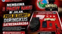 Membawa 3 Paket Sabu di Jalan, Pria di Sampit Diringkus Satresnarkoba